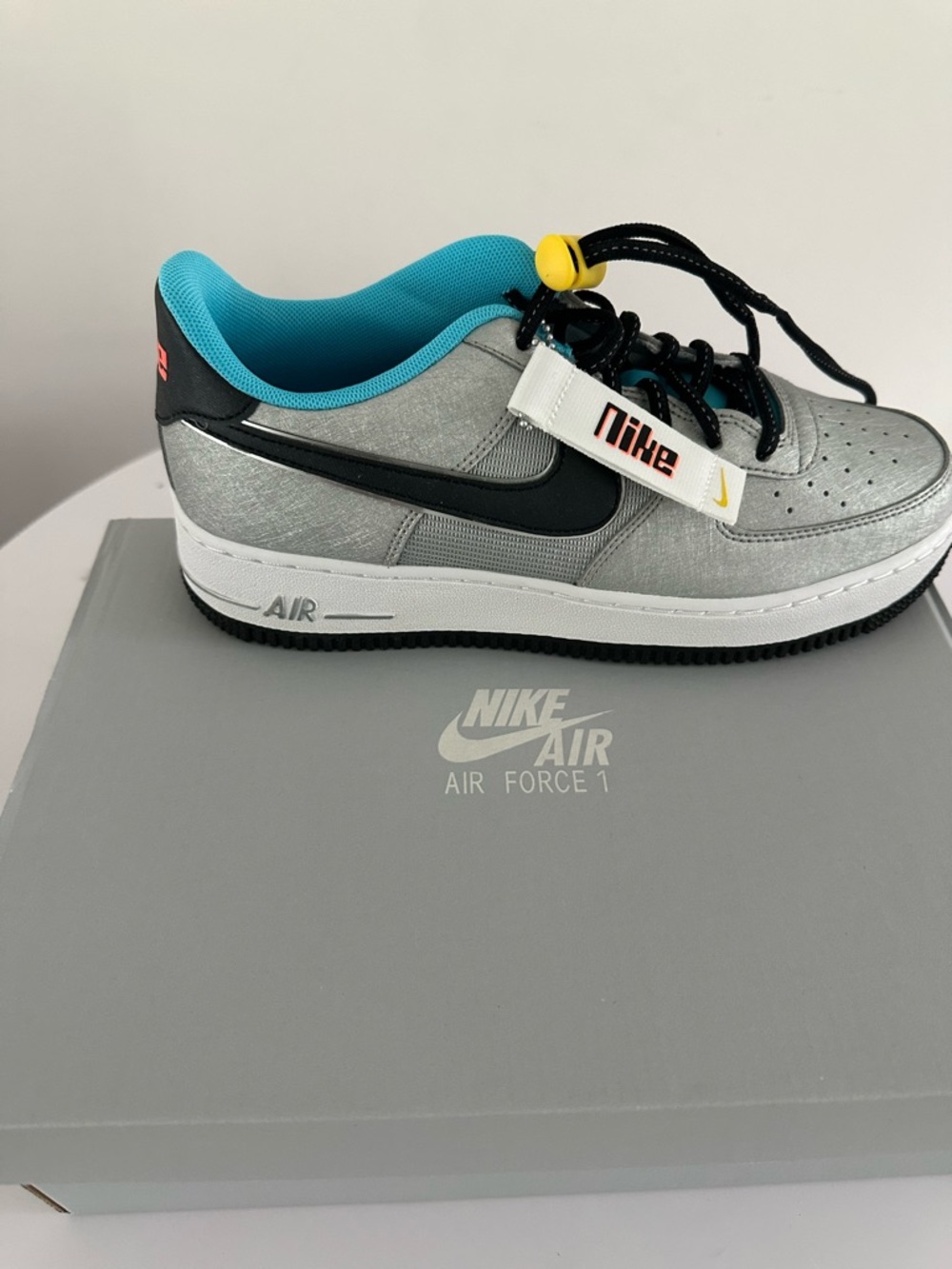 Nike Air Force 1 Low Silver with Black & Teal Accents
